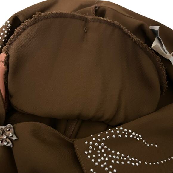 X-LAND DOLCE Jacket Long 2XL VTG USA Dark Brown Rhinestones Y2K Boho Whimsy Goth - Picture 13 of 14
